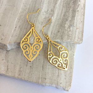 Intricate 24K Gold Art Deco fan earrings